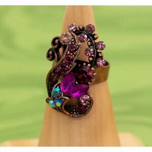 Vintage Art Nouveau Coral Style Purple Stones Adjustable Ring Size 8 - W2